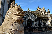 Ananda temple Bagan, Myanmar. Double bodied lions, Manukthiha, guard each corner of the temple base. 